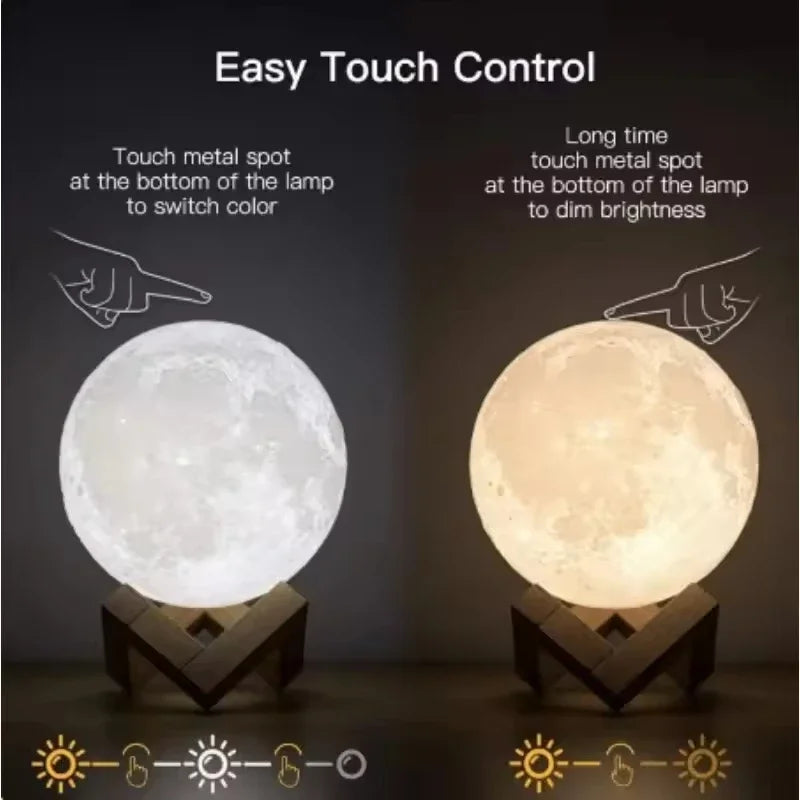 veilleuse lune led blanc moderne support bois chambre enfants lumière douce