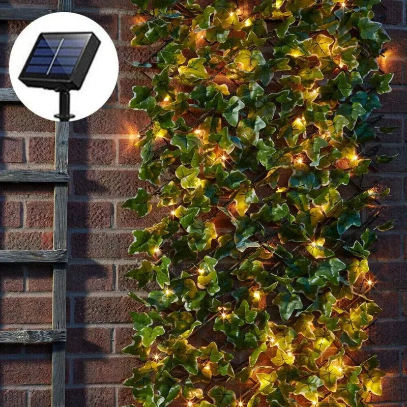 feuilles artificielles guirlande lumineuse solaire extérieur decoration mur pergola lumière led verte jaune