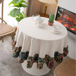 nappe table ronde jacquard floral couleurs vives blanc bleu rose vintage romantique polyester coton