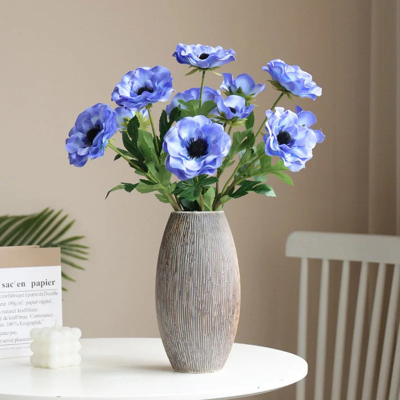 décoration intérieure moderne bouquet fleurs artificielles coquelicots feuilles vertes mariage anniversaire baby shower