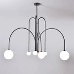 lustre moderne rouge noir doré sphères blanches opaques suspension salon chambre