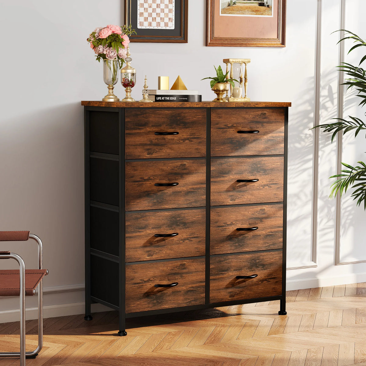 armoire moderne commode blanc tiroirs métal texture bois rangement chambre coucher
