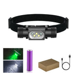 lampe torche rechargeable led uv blanc rouge verte bleue pêche chasse ceinture moderne