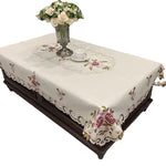 nappe table rectangulaire polyester brodé fleurs classique imperméable réutilisable blanc rose vert beige