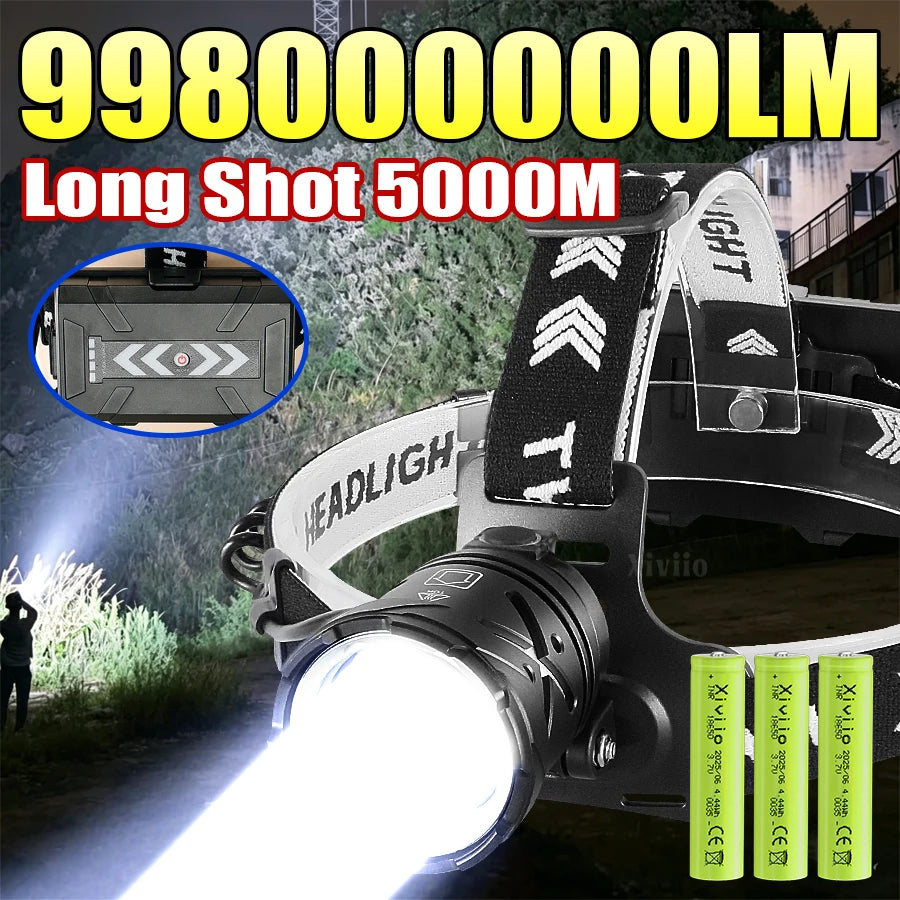 lampe frontale led ultra lumineuse rechargeable ceinture ajustable moderne camping pêche batterie usb charge