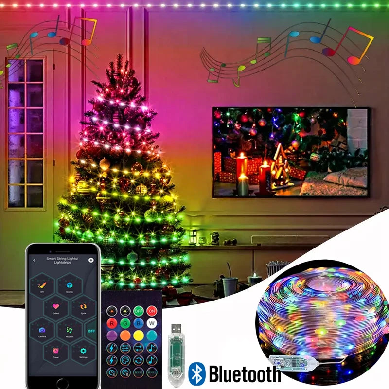 guirlande led multicolore bluetooth noel decoration diy partie exterieur maison
