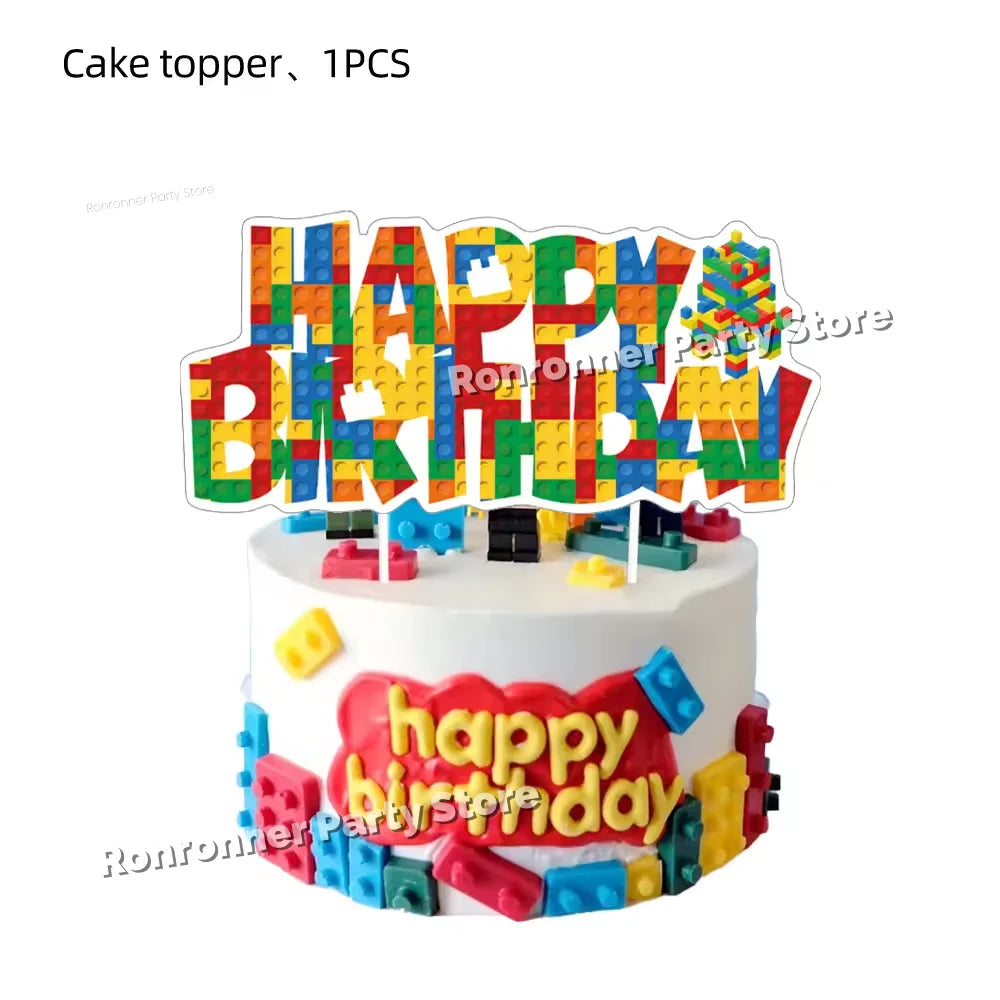 accessoires fête thème construction multicolore serviettes gobelets toppers cupcake gâteau nappe bannières sacs cadeaux