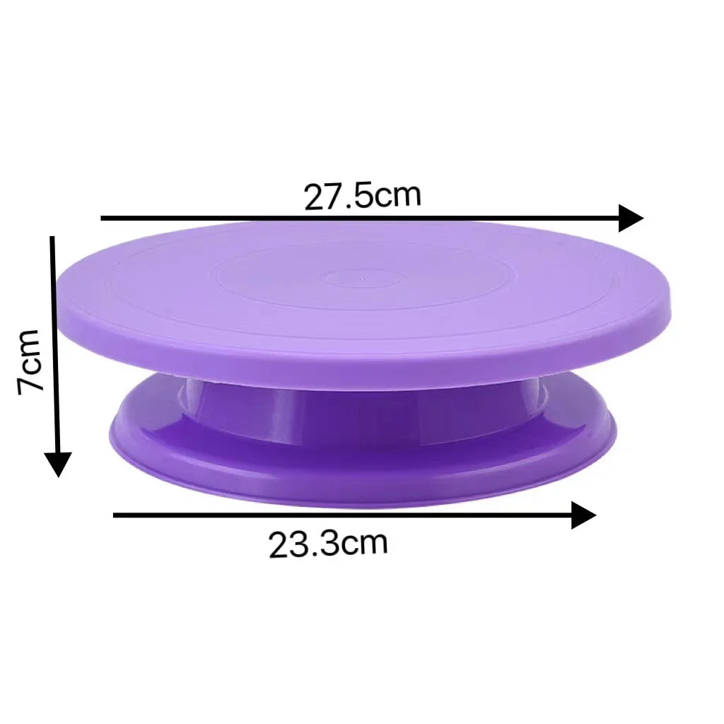 tourne gâteau moderne plateau plastique rose bleu violet blanc pâte décoration cake stand rotating