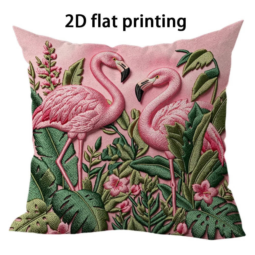 taies d'oreiller moderne flamants roses motifs floraux couleurs vives rose verte maison 45x45cm