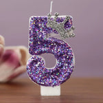 bougies anniversaire chiffres violet paillettes décoratives brillantes gâteau princesse festive