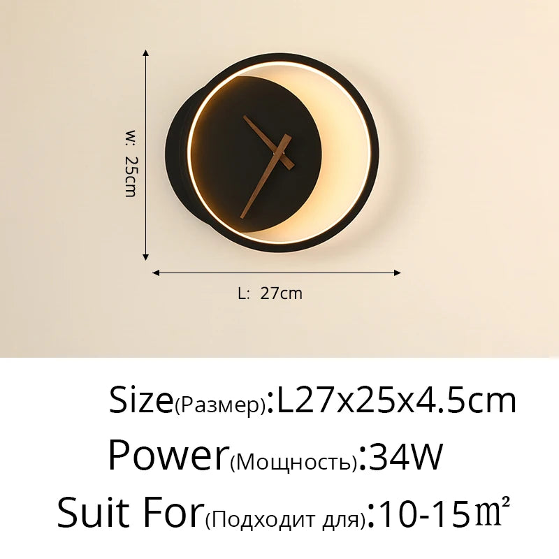 applique murale moderne horloge LED contemporain éclairage quotidien noir doré fixée mur