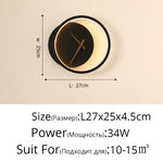 applique murale moderne horloge LED contemporain éclairage quotidien noir doré fixée mur