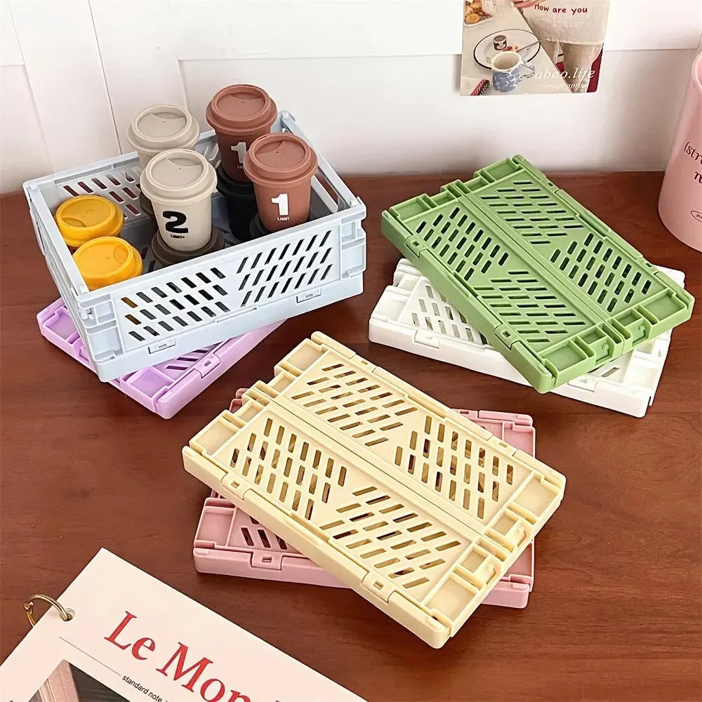 boîtes rangement pliables plastique vert clair rose pâle moderne perforations poignées rangement étudiant