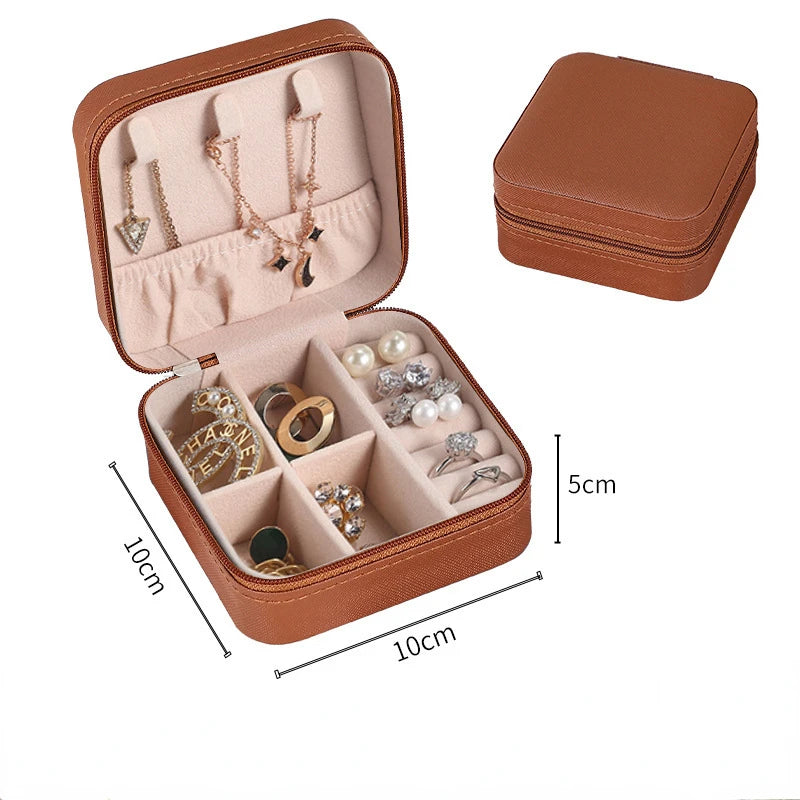 boîte rangement bijoux simili cuir vert clair rose pâle noir moderne pratique fermeture glissière