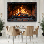 tableau mural feu cheminée noir orange réeliste brique bois meubles décoration intérieure
