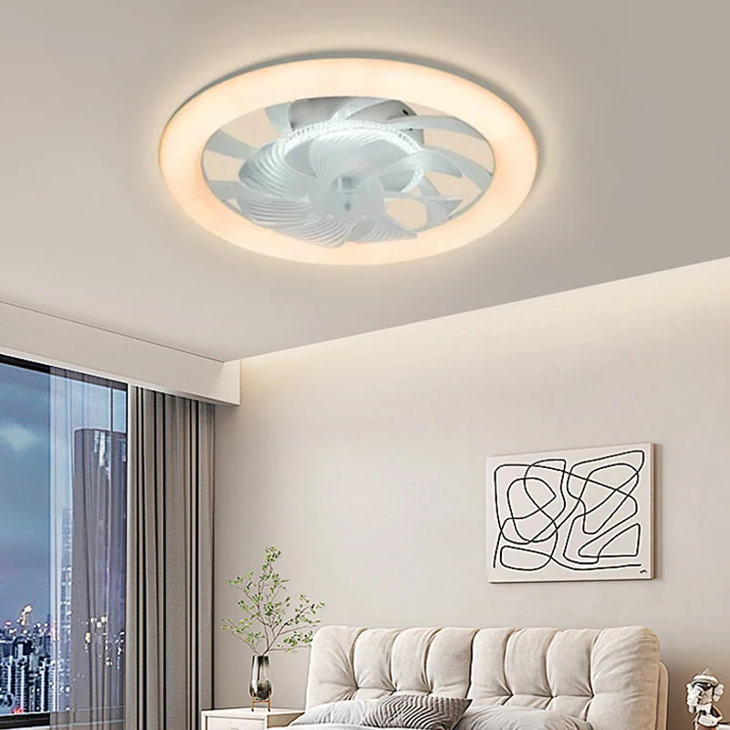 ventilateur intégré lampe led moderne blanc six vitesses télécommande silencieux adjustable luminosité