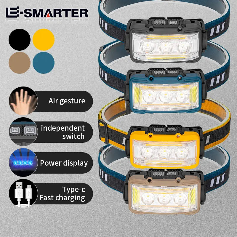 lampe frontale led rechargeable super brillante étanche hiking camping nocturne bleu turquoise noir jaune