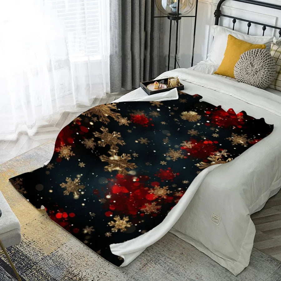 couverture microfibre flocons dorés rouge moderne hiver portable hospitalière decoration chambre salon festive comfortable