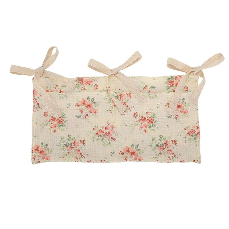 sac rangement lit bébé toile coton beige rose gris jaune simple rustique