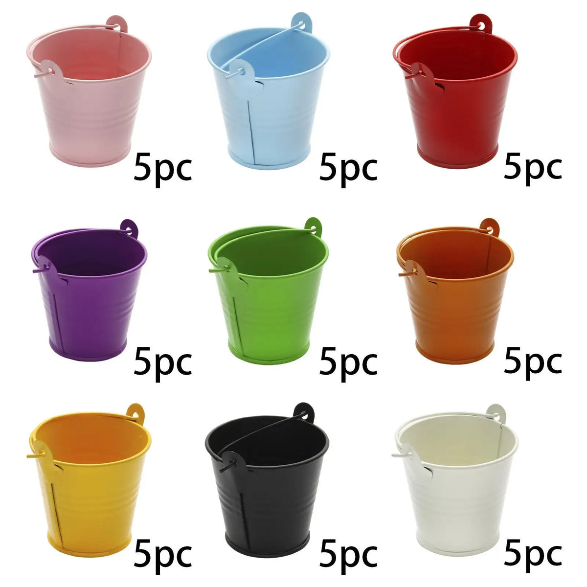 petits seaux métal galvanisé blanc rose bleu rouge violet vert orange jaune anneaux métalliques