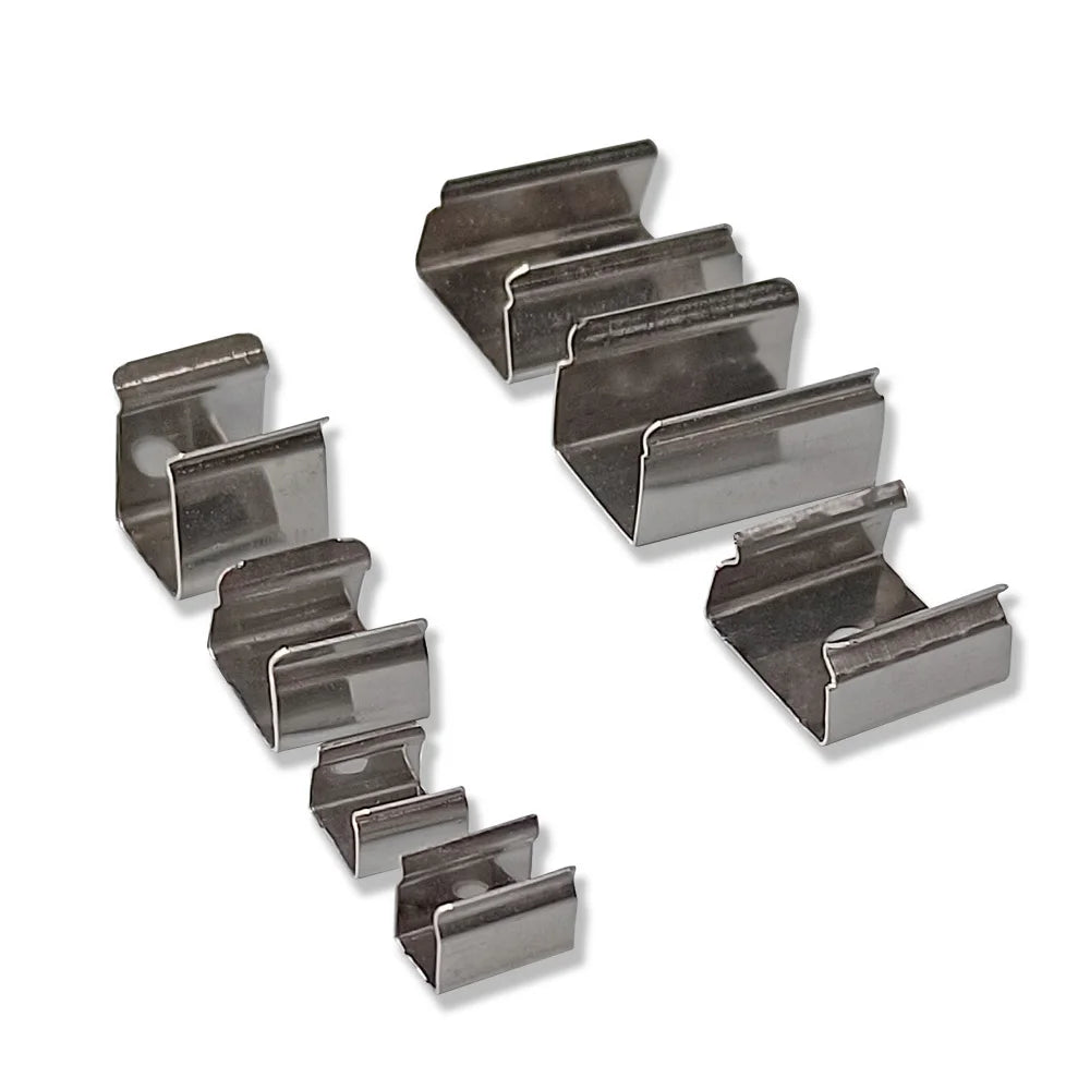 clips métalliques argentés industriels fixations support bandes led acier inoxydable certifications rohs