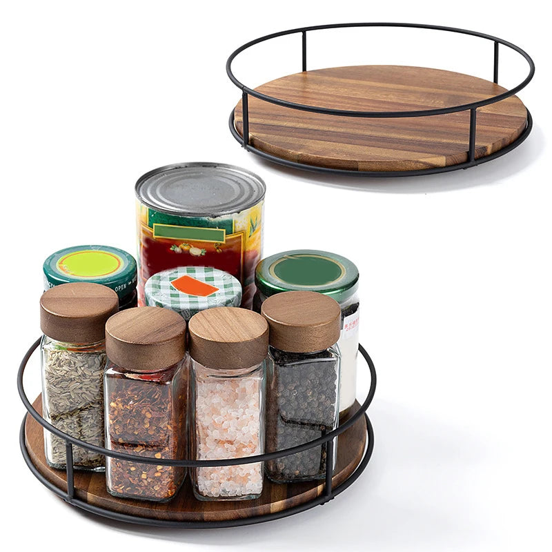 plateau tournant bois 360 degres lazy susan rangement epices bouteilles cosmétiques moderne minimaliste