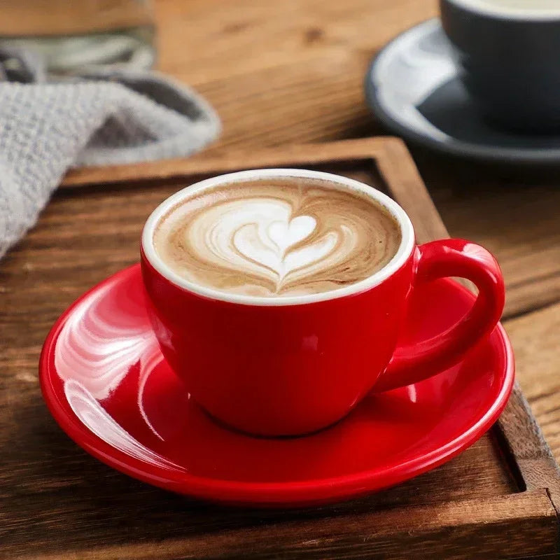 tasses céramique bleu rouge jaune moderne 75ml soucoupes réutilisables lave vaisselle sans bpa