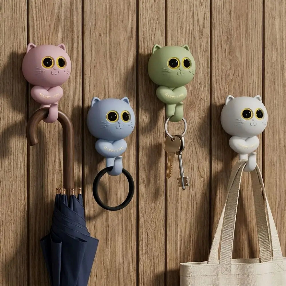 porte clés adhésifs chat happy life rose bleu vert gris noir mignon cartoon