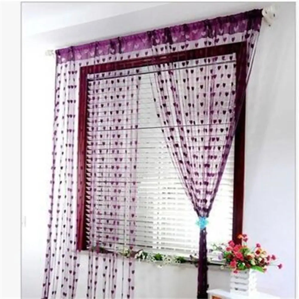 rideau décoration coeurs franges vert rouge violet transparent salon chambre