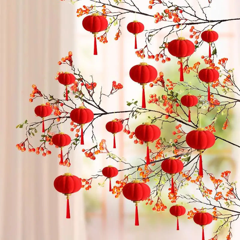 lanternes suspendues traditionnelles rouges bois rubans décoration mariage nouvel an chinois