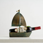 présentoir bouteille vin bateau voile vert or aspect vieilli décoratif nautique rustique bijou
