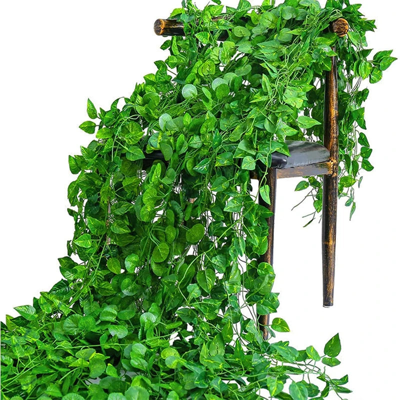 guirlande végétale artificielle feuilles rondes vert moderne décoration murale extérieure 240cm longueur 7cm 5cm