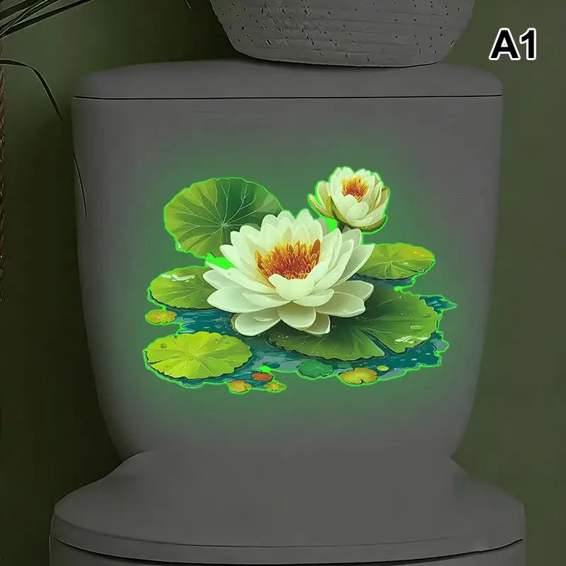 autocollant mural fleurs lotus feuilles nénuphar blanc vert jaune bleu réaliste adhésif chambre salon