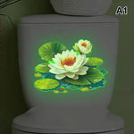 autocollant mural fleurs lotus feuilles nénuphar blanc vert jaune bleu réaliste adhésif chambre salon