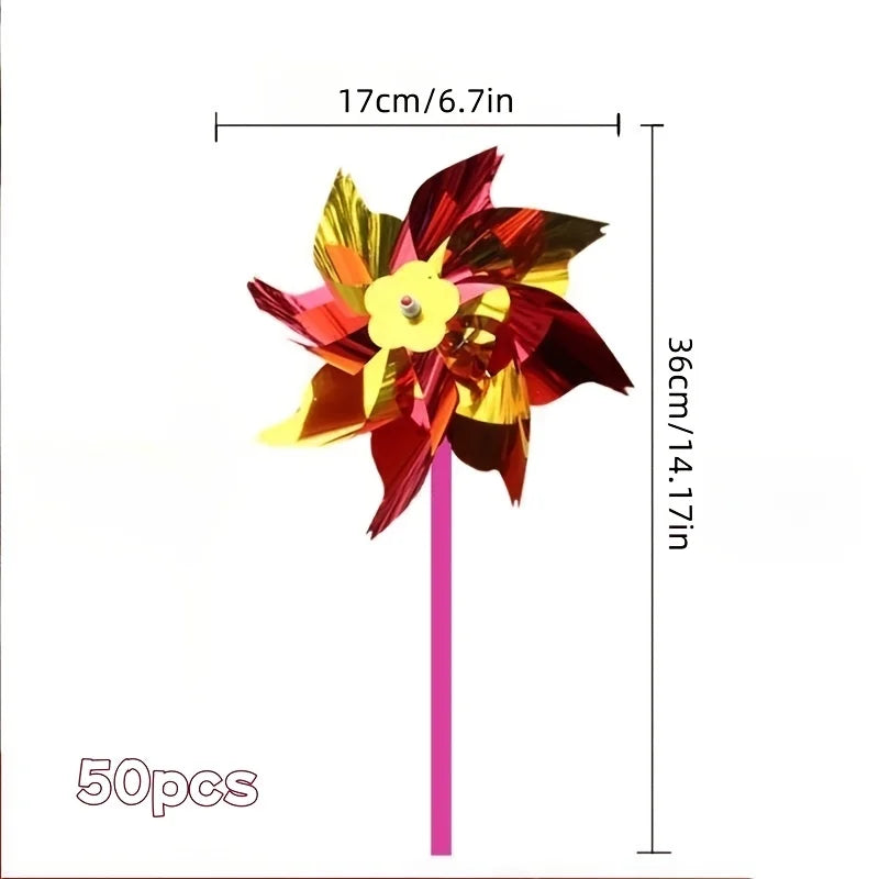 tournebroches pinwheels multicolores métalliques brillants festifs extérieurs décoration jardin fêtes enfants rouges jaunes