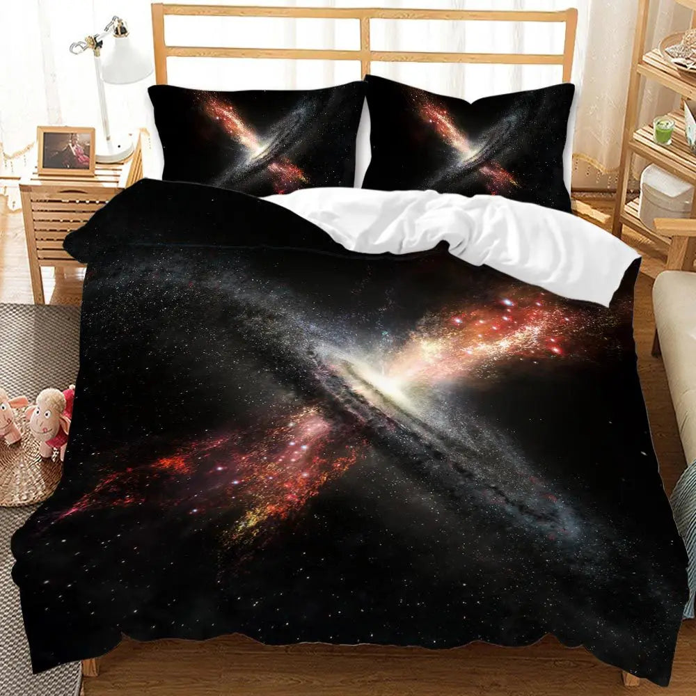 Housse de couette galaxie dans une chambre d'adolescent décorée thématiquement