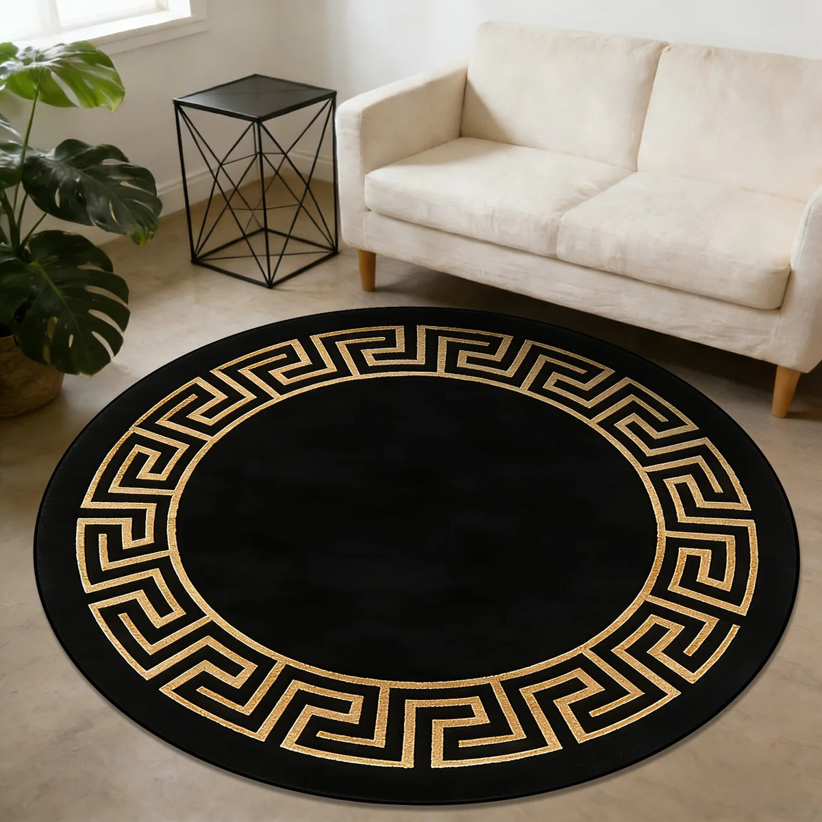 tapis rond géométrique moderne noir bleu marine vert clair anti dérapantintérieur extérieur chambre salon