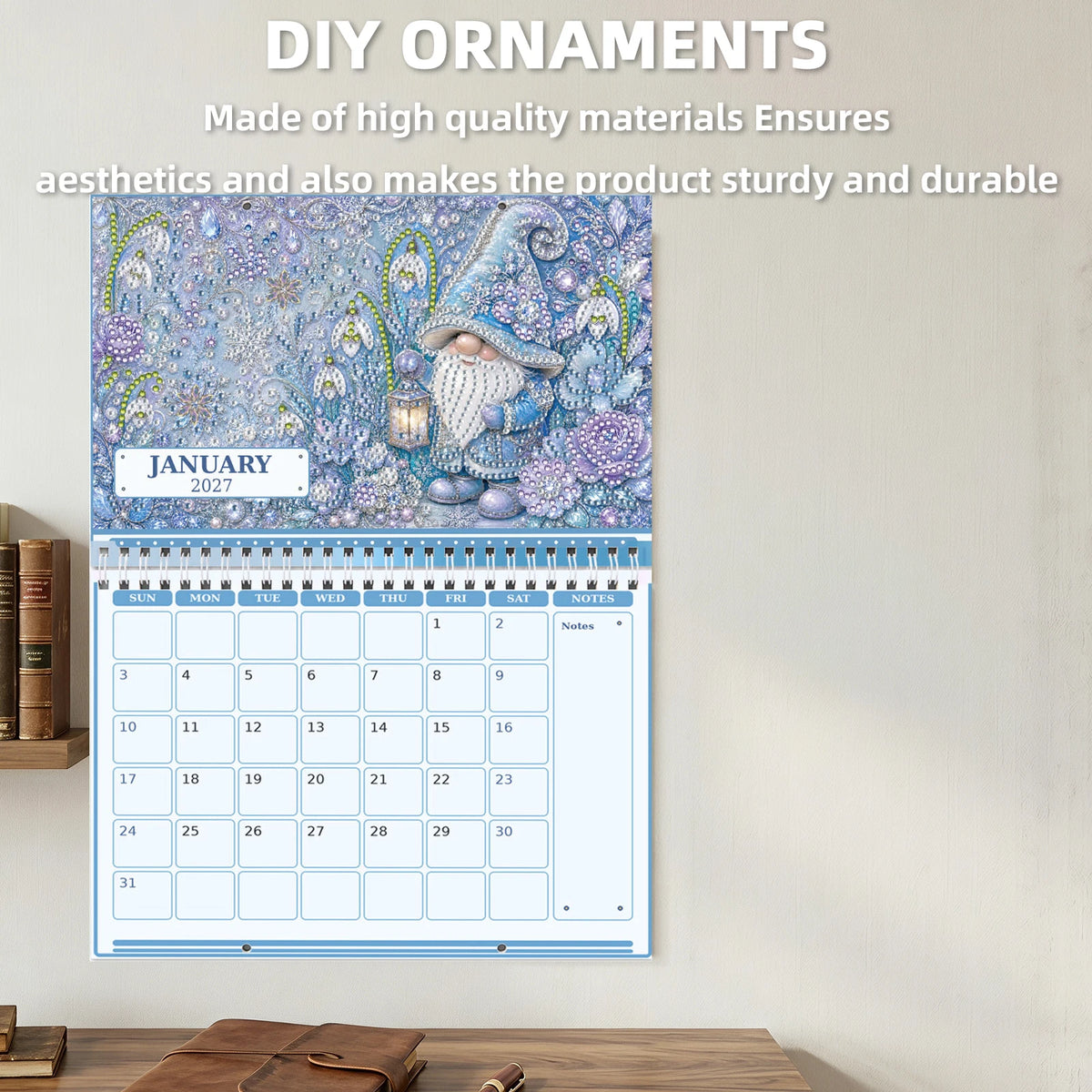 calendrier mural diy peinture diamants ornements personnages fleurs animaux rose vert bleu blanc opaques