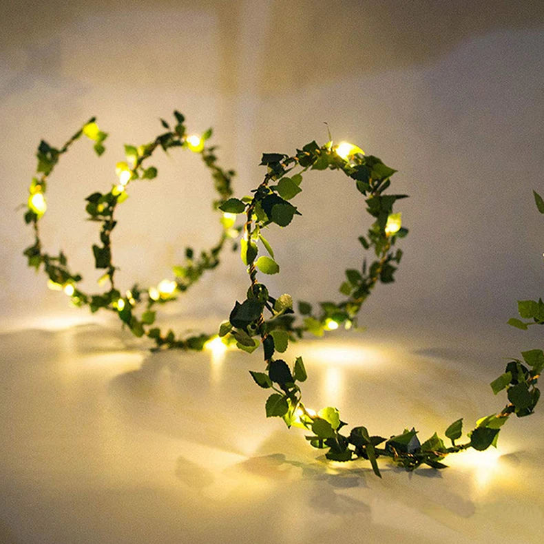 guirlande lumineuse feuilles vertes lierre artificiel led blanc chaud mariage festif chambre decoration