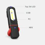 lampe torche rechargeable usb noire rouge crochets rotatifs indicateur charge moderne