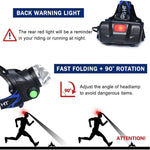 lampe frontale led rechargeable batterie 18650 noir bleu bandes ajustables haute luminosité camping outdoor
