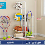 support rangement sport blanc noir doré raquettes balles tennis volleyball moderne minimaliste