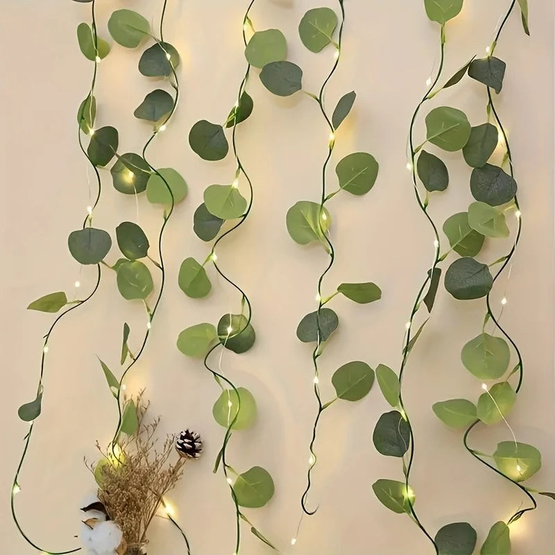 guirlande artificielle feuilles vertes lumiere led decoration maison champetre boheme festive prenuptialeintérieur