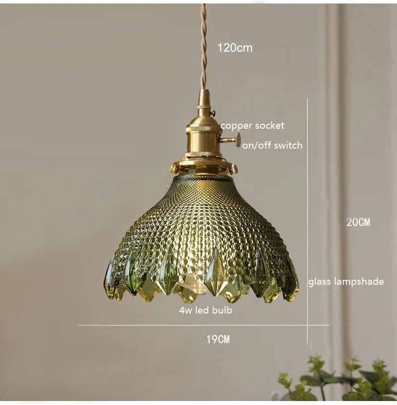 suspension lumineuse vintage vert doré motifs géométriques ampoules câbles chaînes métal