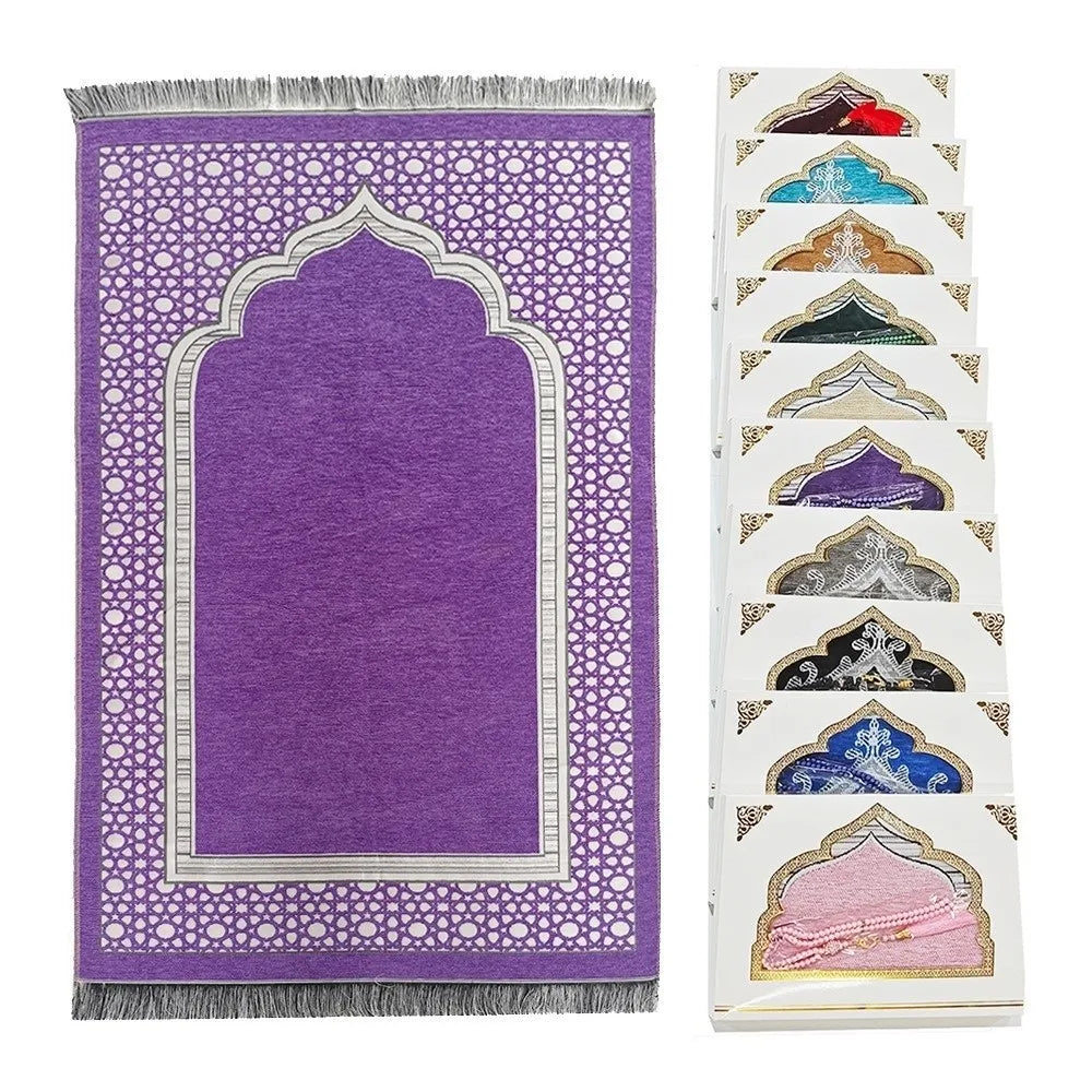 tapis prière islamique géométrique polyester bleu vert gris violet moderne