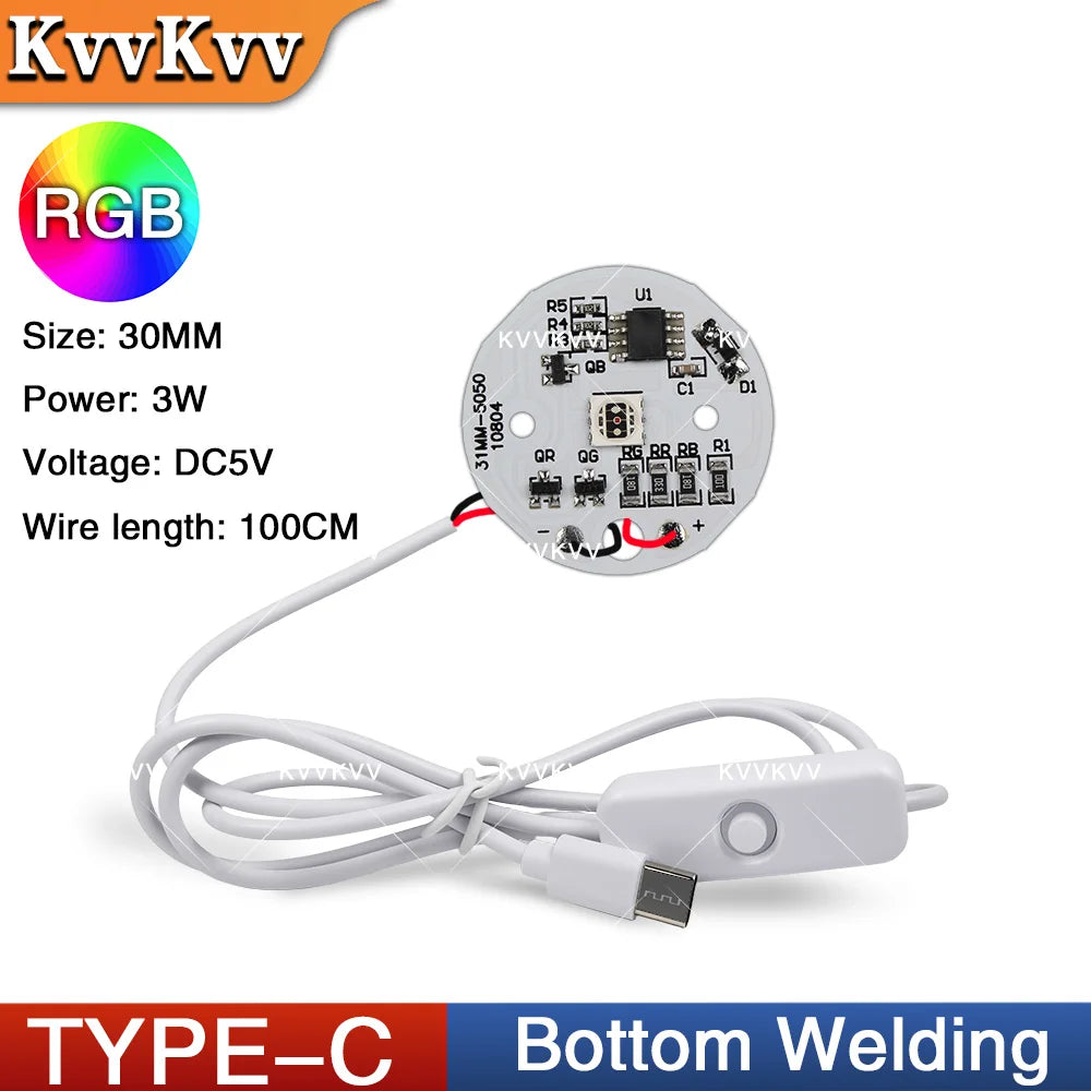 module lumineux led blanc circulaire facial welding câble usb type tactile 3w 5v