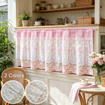rideau fenêtre vintage rose floral romantique dentelle blanche maison pastorale