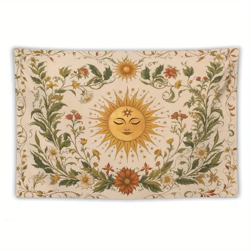 tapisserie florale imprimée bohème vintage rectangle couleurs chaudes solaire détaillée