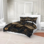 ensemble couette abeille motif floral moderne noir or blanc fermeture éclair taies d'oreiller triple