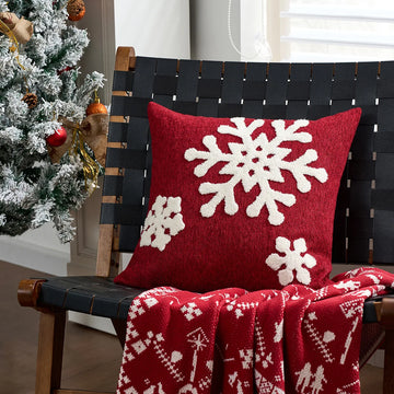 taies d'oreiller square rouge blanches flocons merry christmas coton polyester décoration lit sans rembourrage